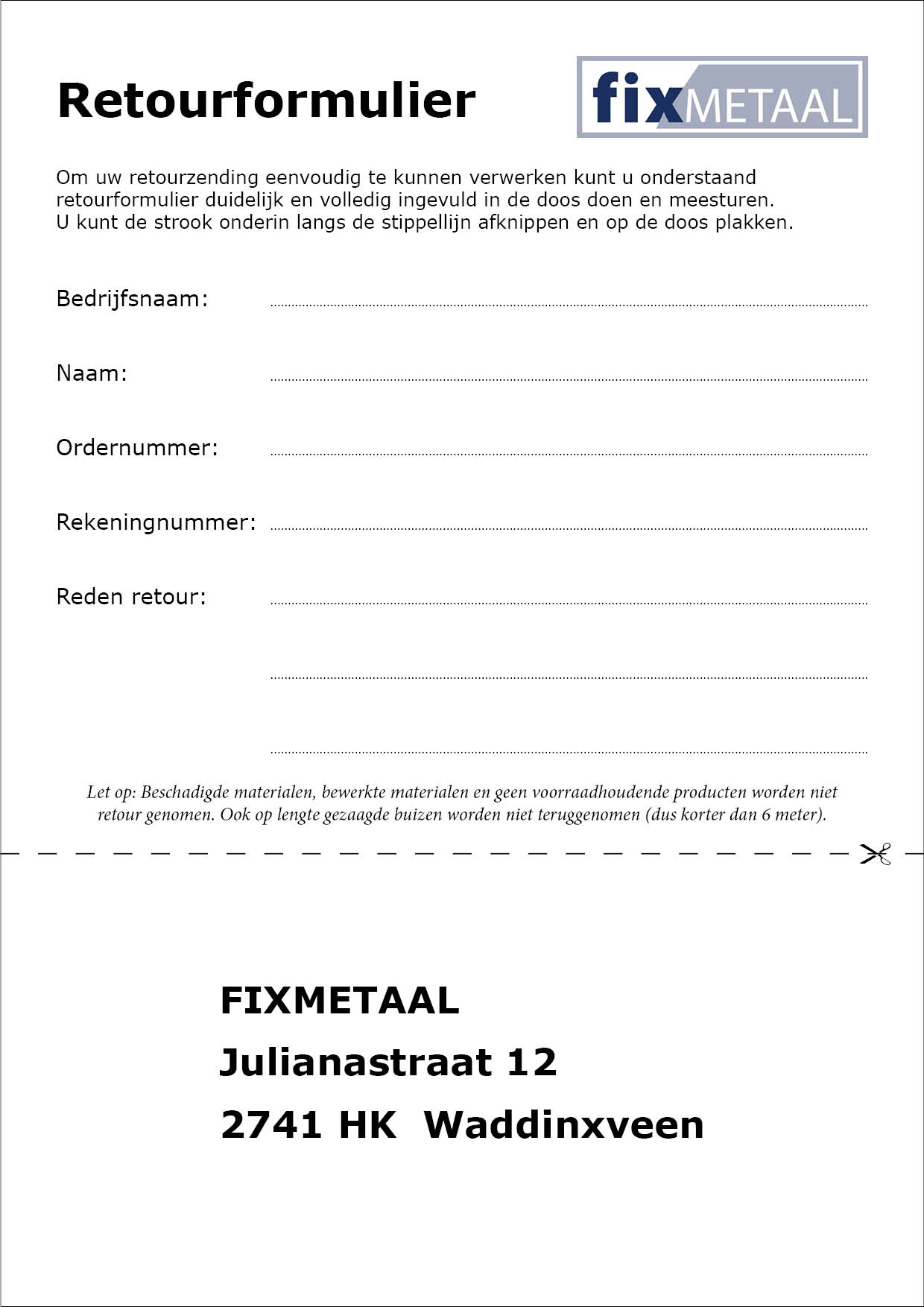 Retourneren Fixmetaal